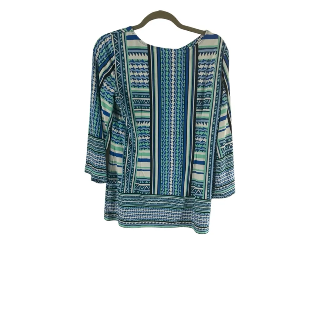 Women's Sunny Leigh Tunic Top S Blue Green Geometric 3/4 Sleeve - Image 8