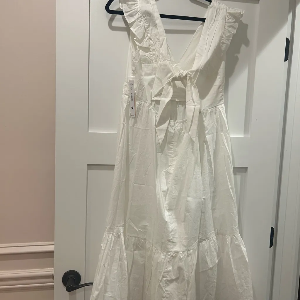 Aqua White Midi Dress with Ruffle Details - Image 5