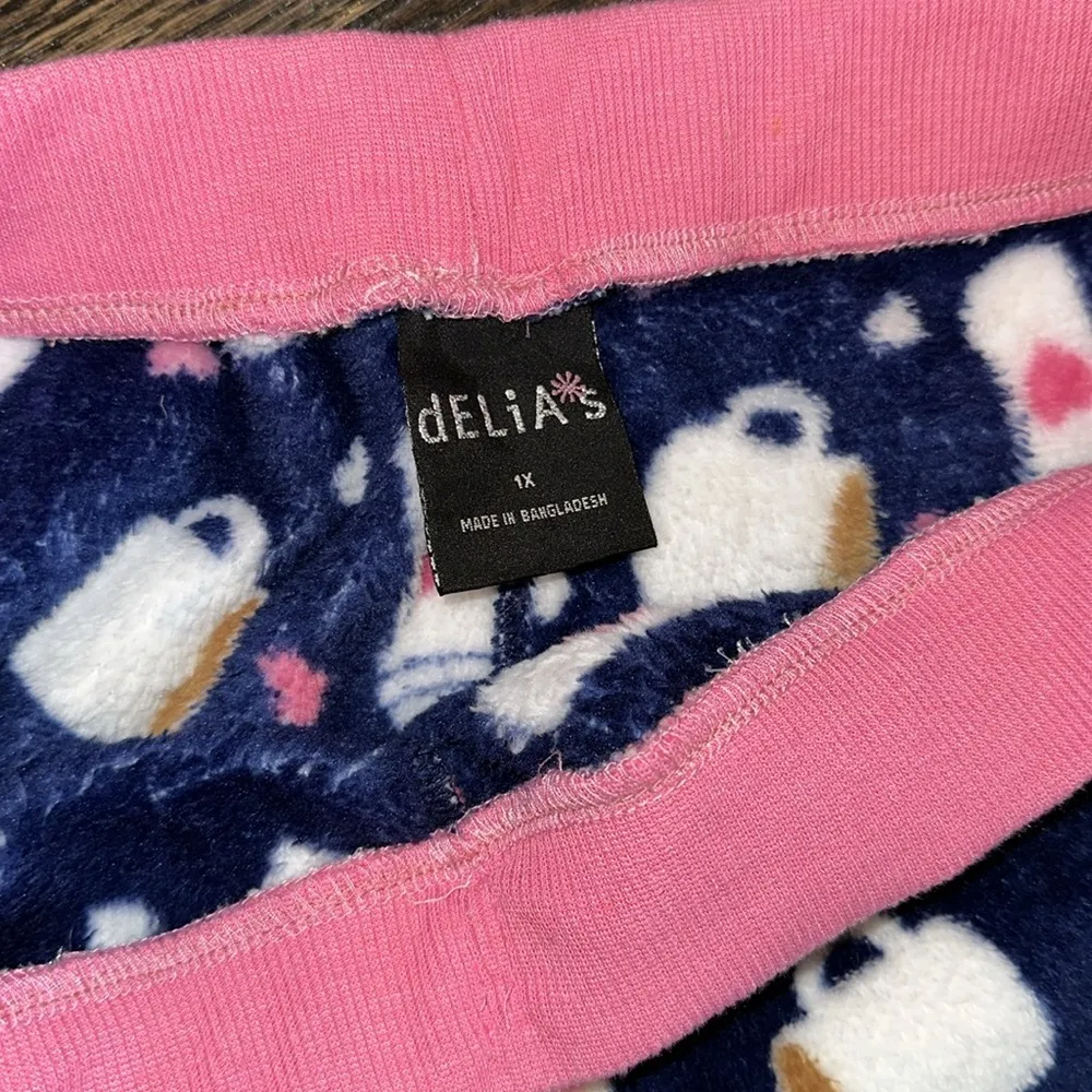 dELiA*s Navy and pink fleece Pajama Pants with Coffee Mug Print size 1X Blue - Image 2