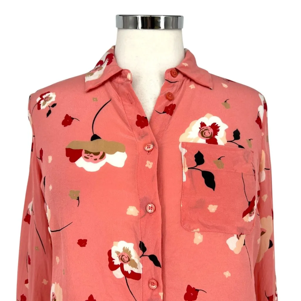 Talbots Floral Print Silk Blouse Pink Red Size SP - Image 2