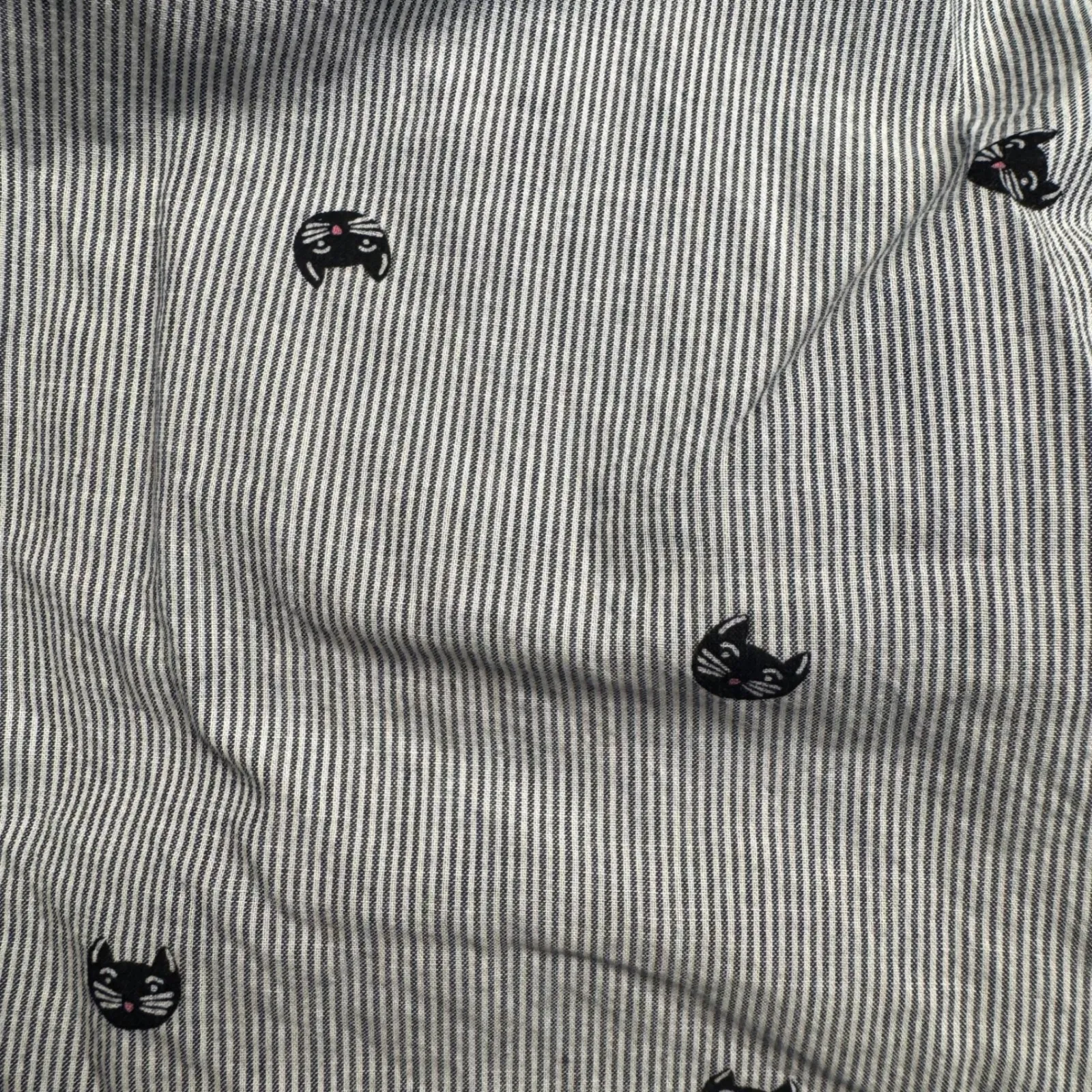 Old Navy Classic Shirt Womens Small Blue White Stripe Cat lady Print Button Down - Image 2