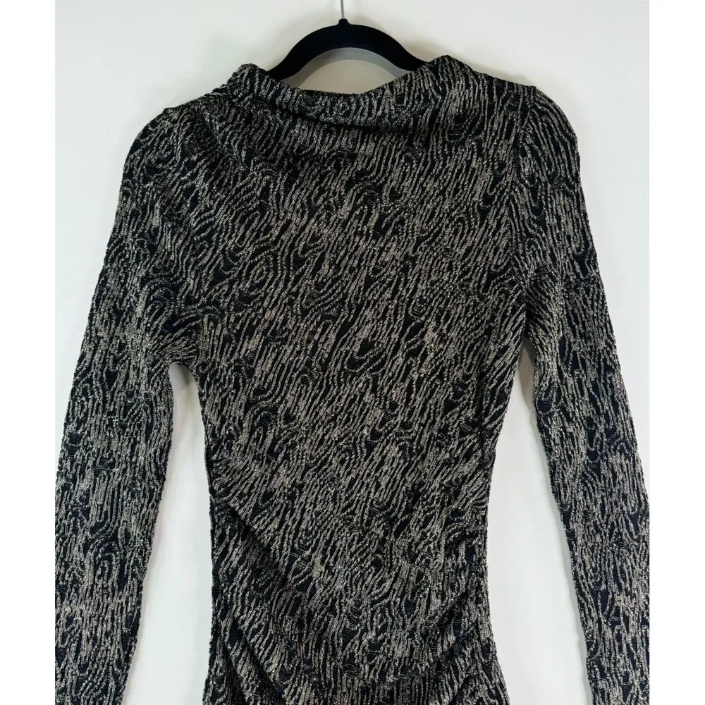 NEW Zara Womens Dress Black Metallic Mini Bodycon Knit Long Sleeve Party Medium - Image 8