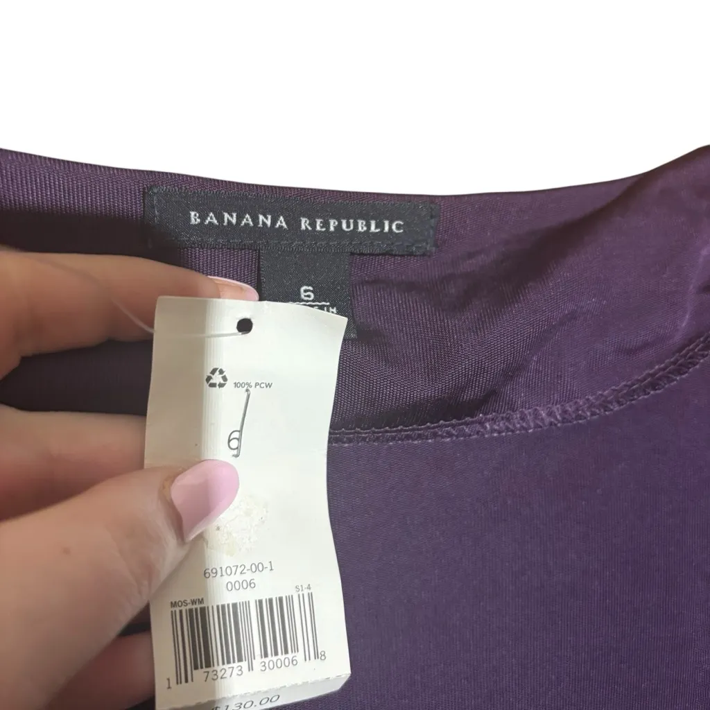 NWT Banana Republic Purple Eggplant Short Sleeve Ruffle Frill Sheath‎ Dress Sz 6 - Image 6