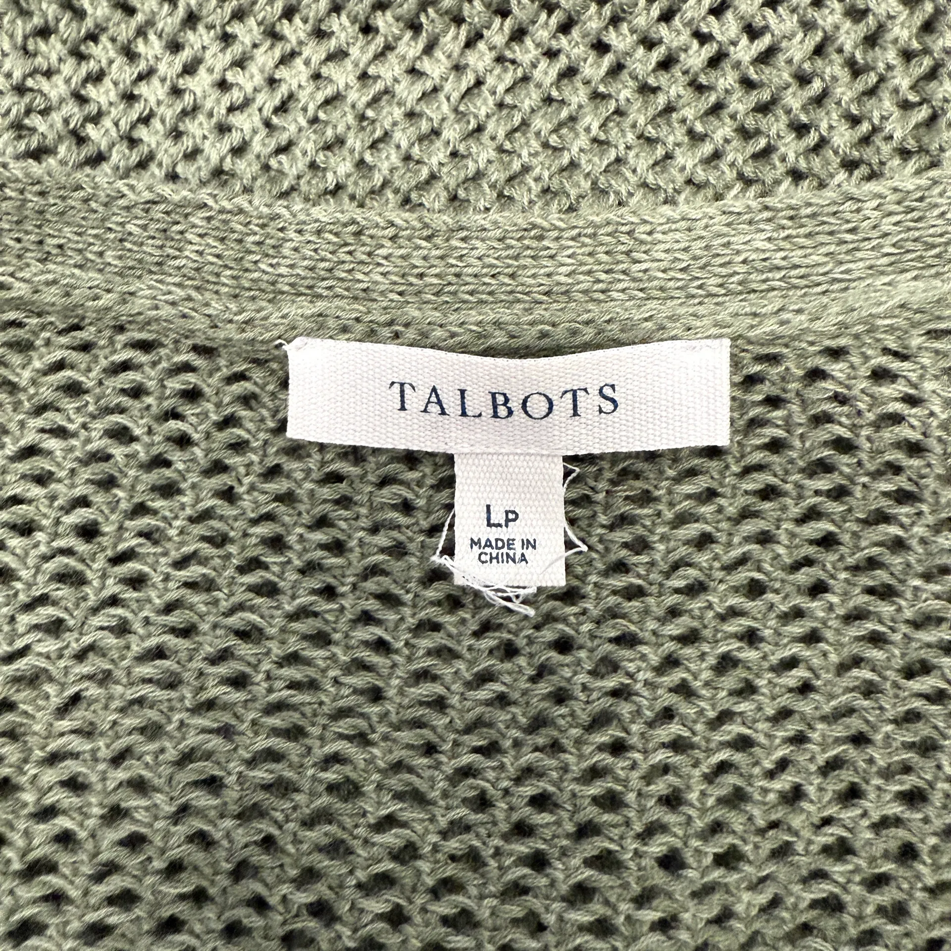 Talbots Women’s Green Open Knit Cotton Long Sleeve Blouse Size Large Petite - Image 4