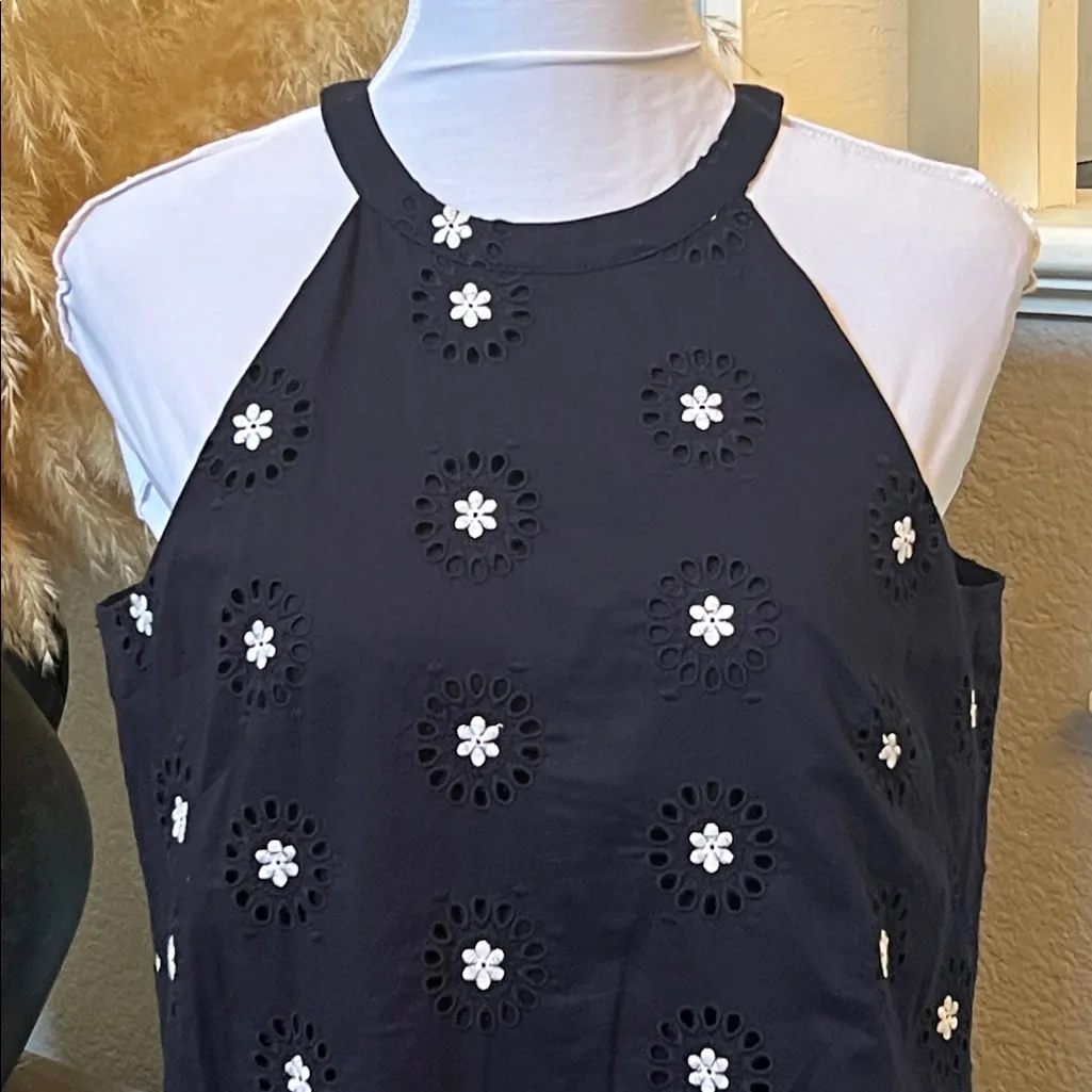 Ann Taylor Floral Embroidered Eyelet Halter Dress in Night Sky Size 6 - Image 3