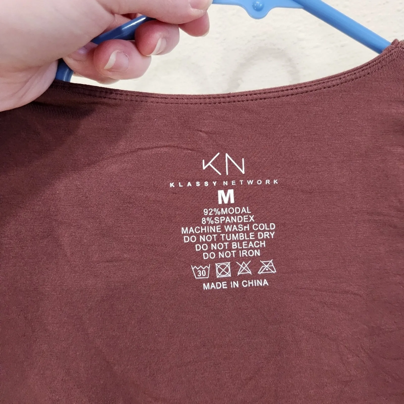 Klassy Network Surplice Long Sleeve Wrap Top Brown Built in Bra Basics Brami M - Image 6