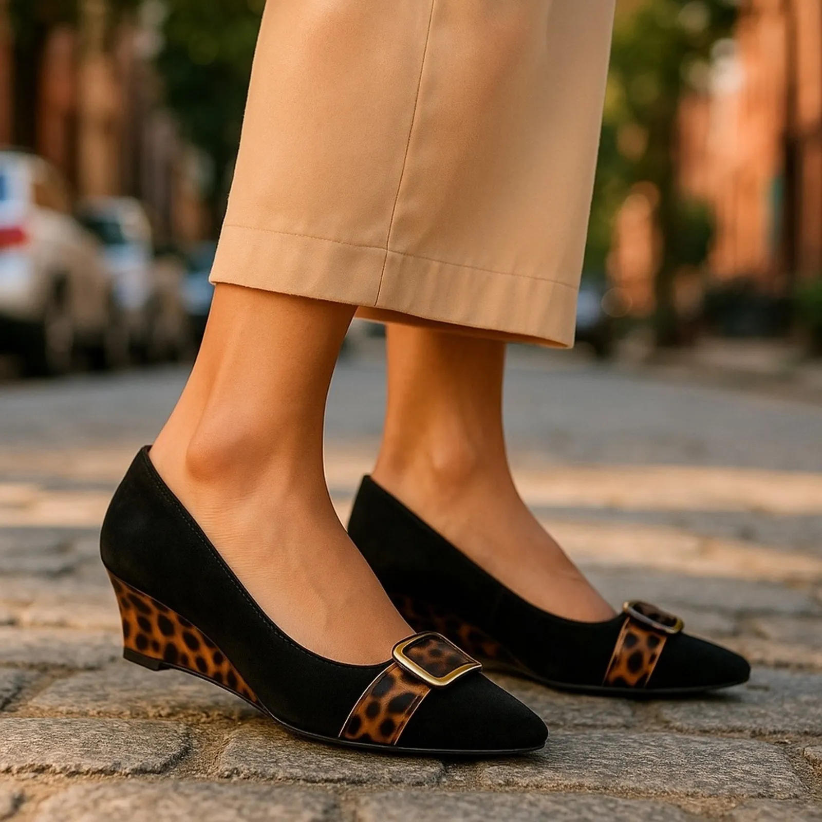 Joan & David Luxe CJ Shayna Wedge Heels Black Suede Animal - Image 12