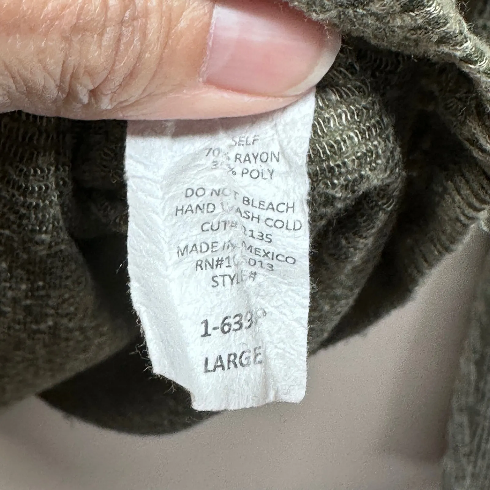 ANDREE BY UNIT Long Sleeve Waffle Knit Split Hem Top Olive Green Womens Large - Image 4