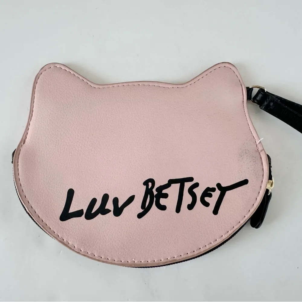 Betsey Johnson Luv Cat Kitten Wristlet Coin Purse Pink Glitter Sunglasses - Image 4