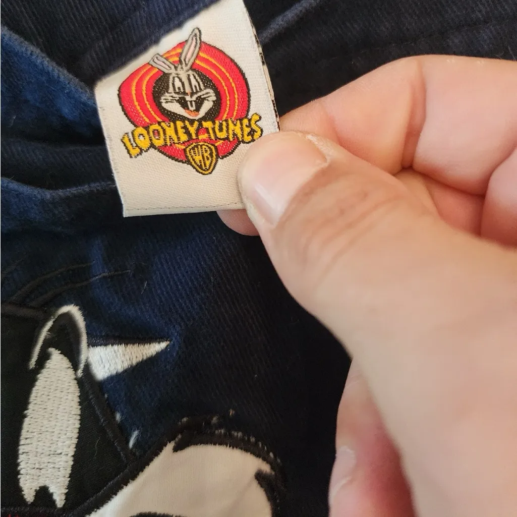 Vtg 90's Looney Tunes Sylvester & Tweety overalls Women's canvas navy blue Sz m - Image 5