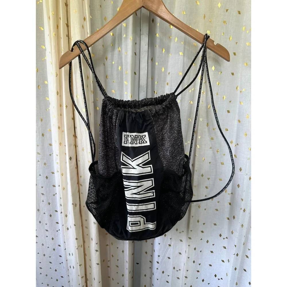 Victoria's Secret PINK Signature Logo Sporty Drawstring Backpack Tote Bag - Image 2