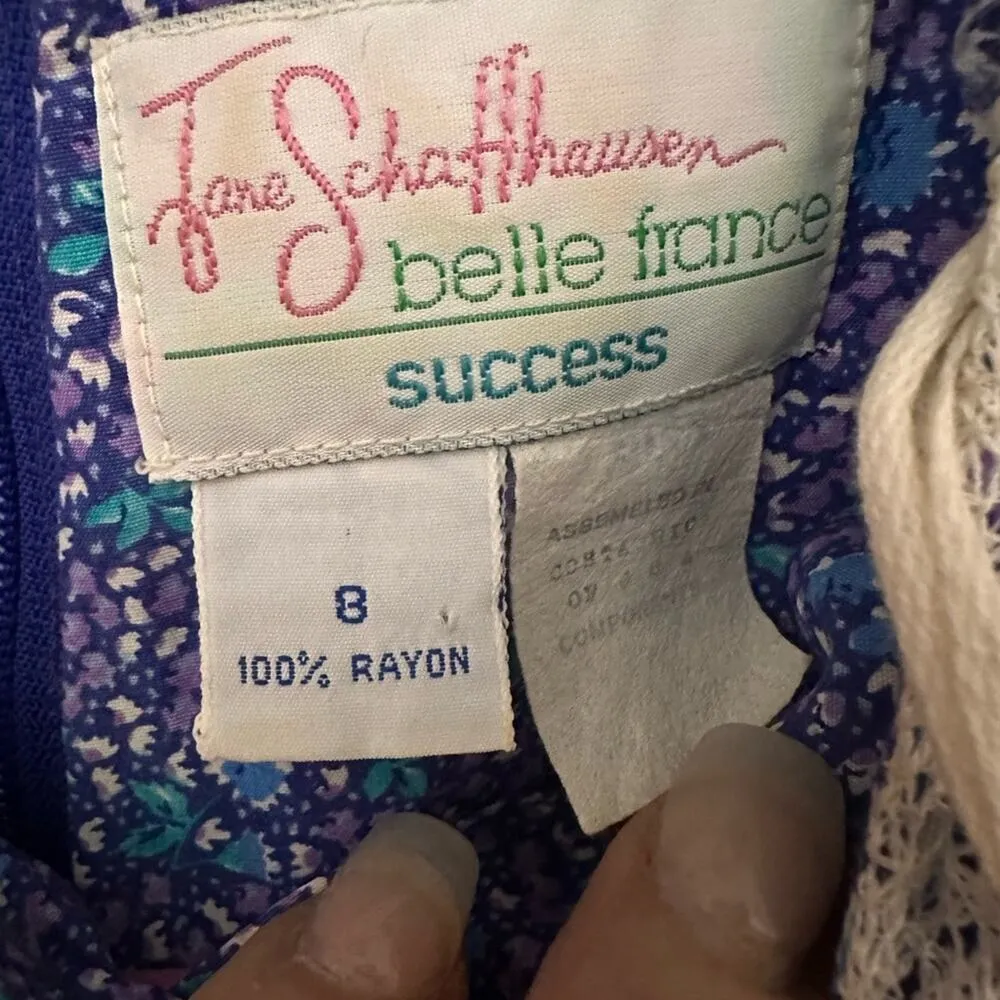 Vintage Carroll Reed Floral Lace Collar Prairie Dress Blue Size 8 - Image 4