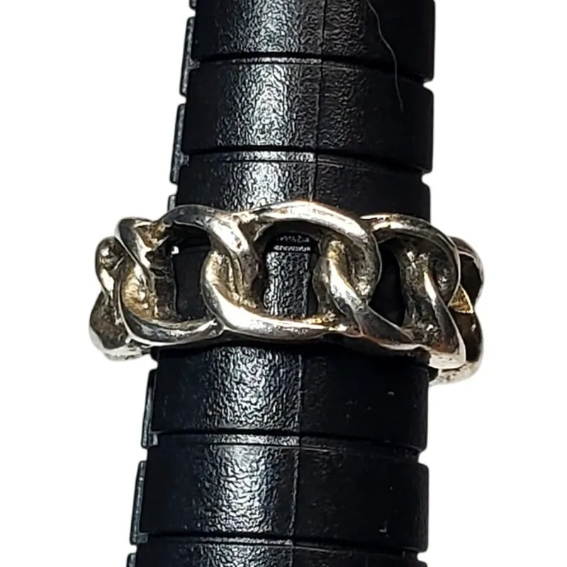 Silver Tone Link Chain Design Adjustable Ring Sz 4 Unsigned - Image 2