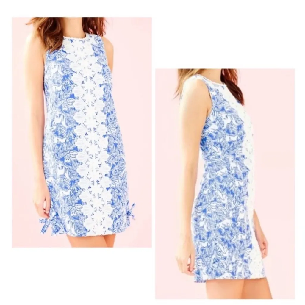 Melani Shift Dress in Coastal Blue Fancy Feet. Size 4 Blue White - Image 2