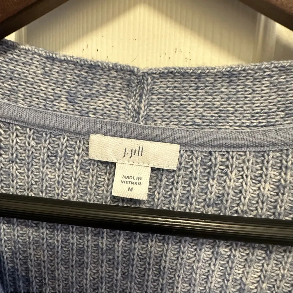J. Jill Button Cardigan Relaxed Fit Long Sleeve Blue/White Women's Size Medium - Image 3