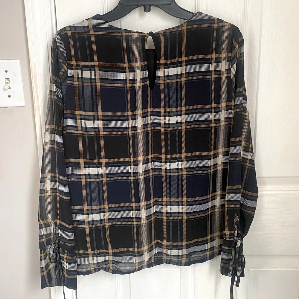 Vero Moda Tie Sleeve Crewneck Plaid Blouse - Image 4