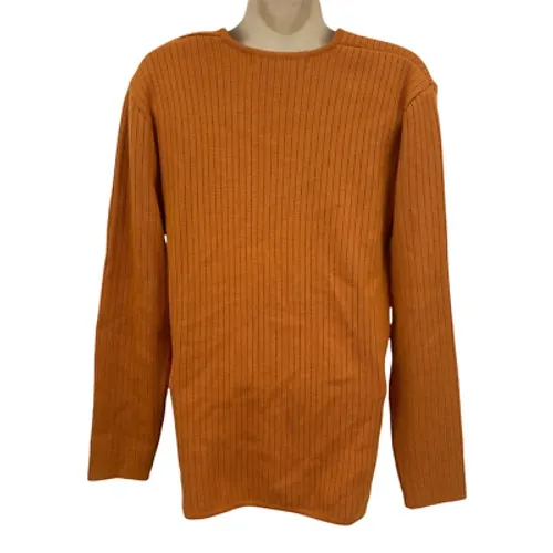 Andrea Jovine Sweater Womens Large Orange Ribbed 100% Wool Vintage Cross Front - Image 2