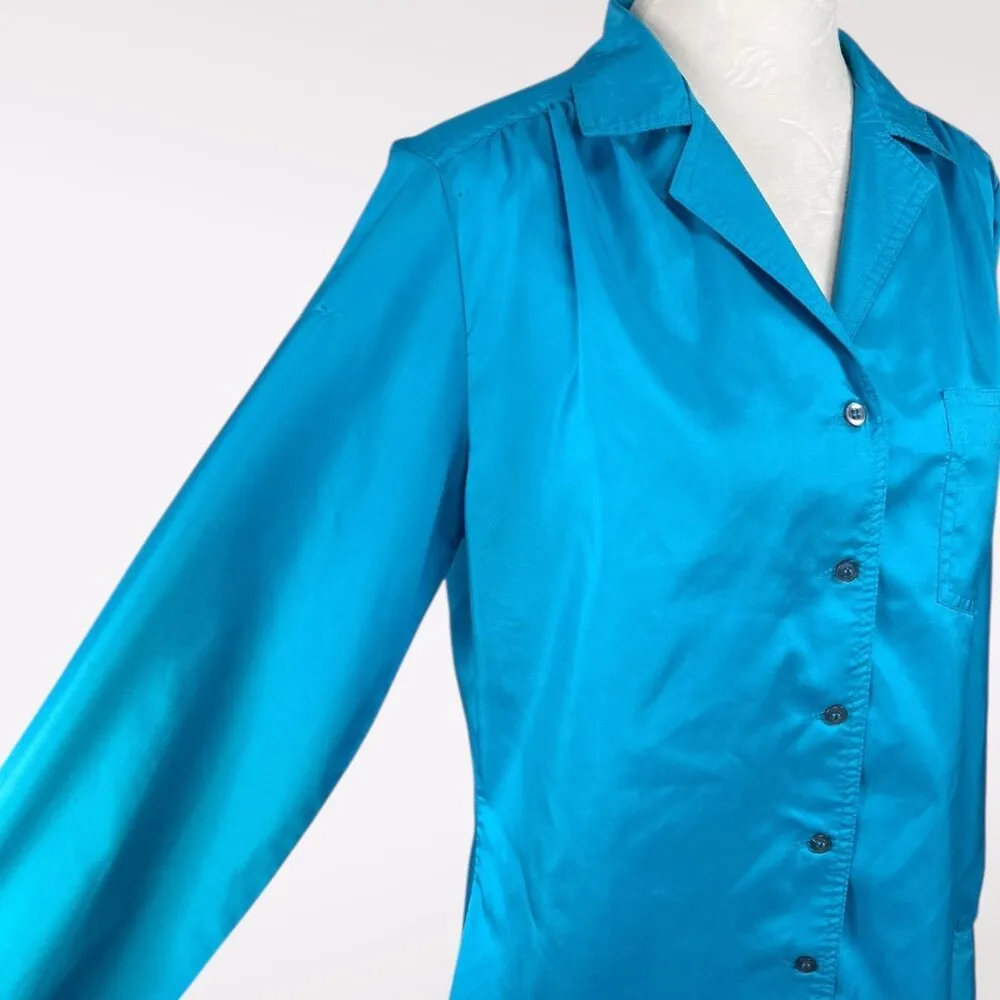 Vintage Blue Satin Button Up Blouse Size Small - Image 3
