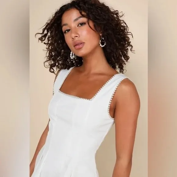 Lulus Pure Hearted White Pearl Square Neck Sleeveless Mini Dress Size XL - Image 4