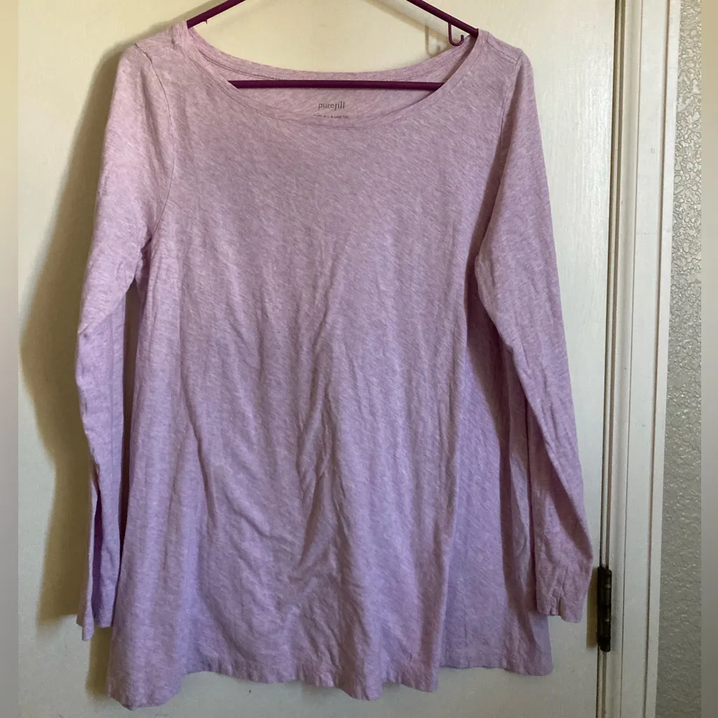 🌞Pure Jill Heathered Lilac Purple 100% Pima Cotton Long Sleeve A-line Shirt #R - Image 2