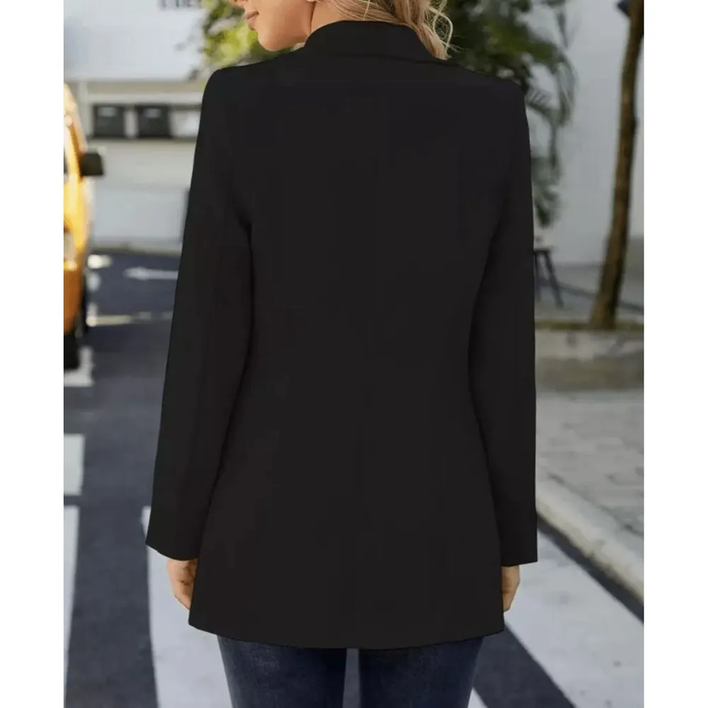 NWT Dazosue Open Front BLACK Career Blazer Slim Suit Jacket Pockets XL - Image 3