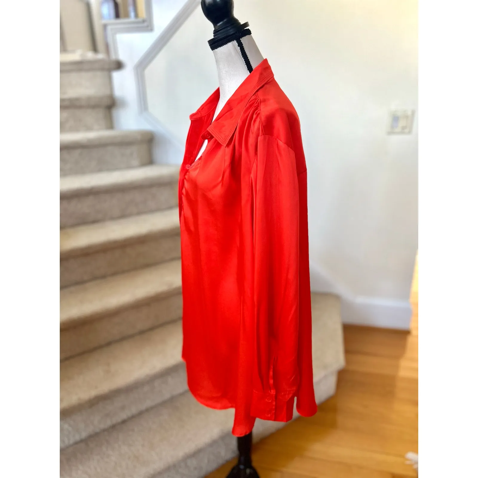 SET Lane Bryant Orange Satin Black Satin Long Sleeve Popover Tunic Blouse 22/24 - Image 5