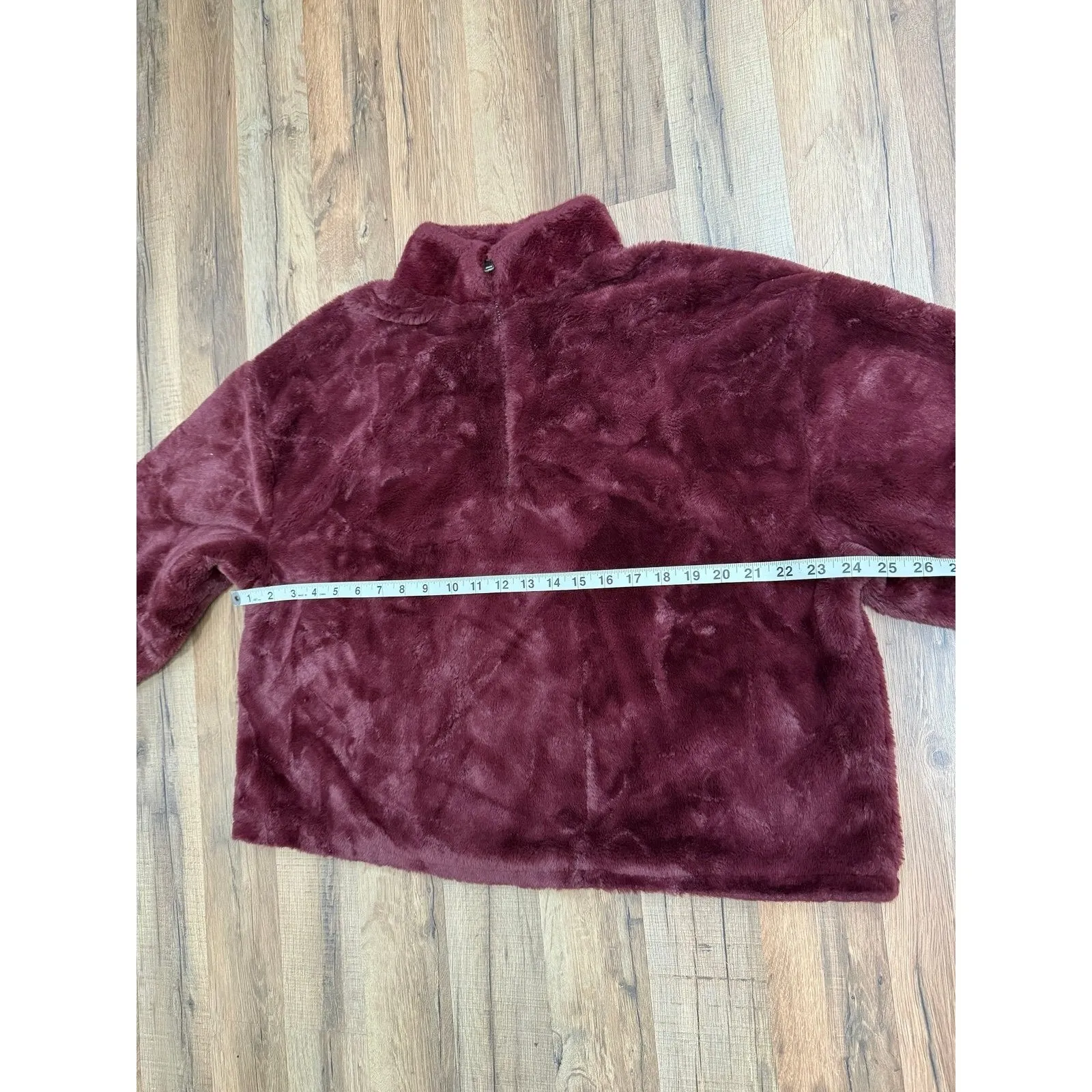 A New Day Burgundy Plush Fleece Pullover Half‎ Zip Jacket Women's Medium - Image 6