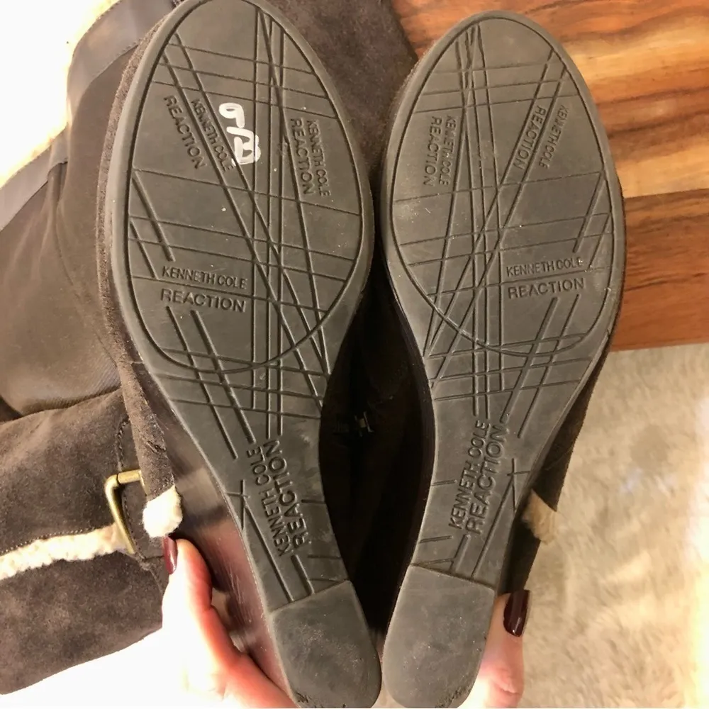 Kenneth Cole Reaction Triple Flirt Suede Wedge Boot 8.5 Brown - Image 12