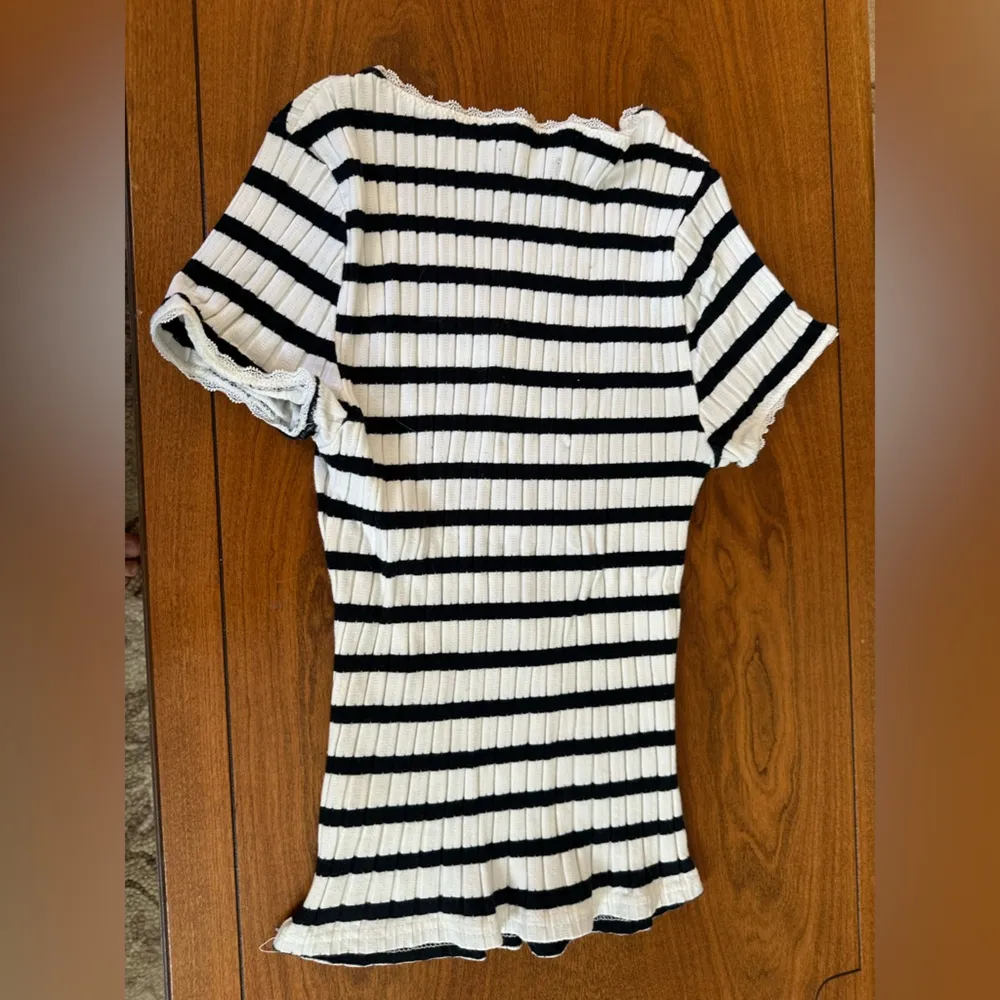 J.Crew Striped Rib Tee with Lace Trim – Size S - Image 2