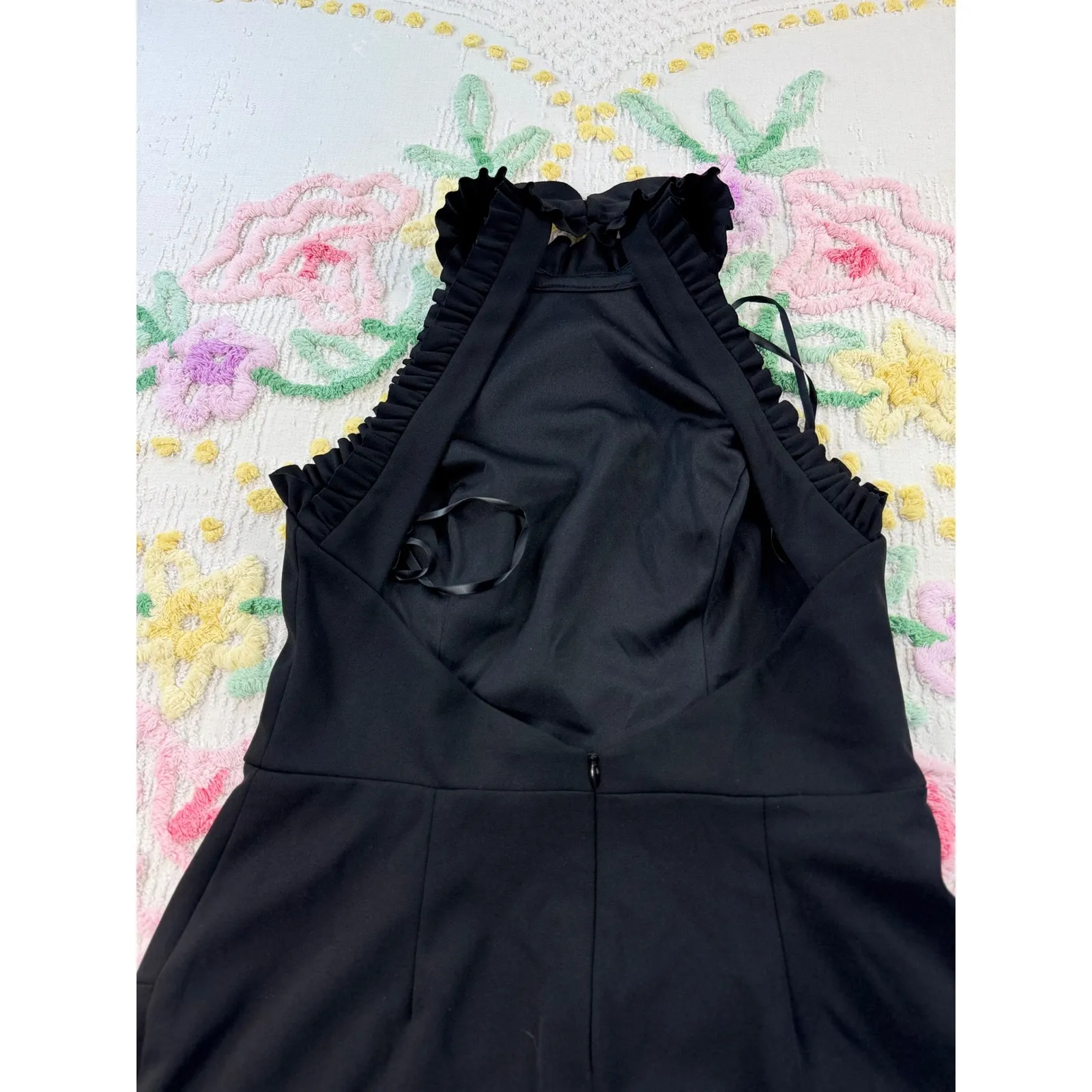 Xscape Black Halter Neck Ruffle High Slit Maxi Evening Gown Dress‎ Sz 12 - Image 8