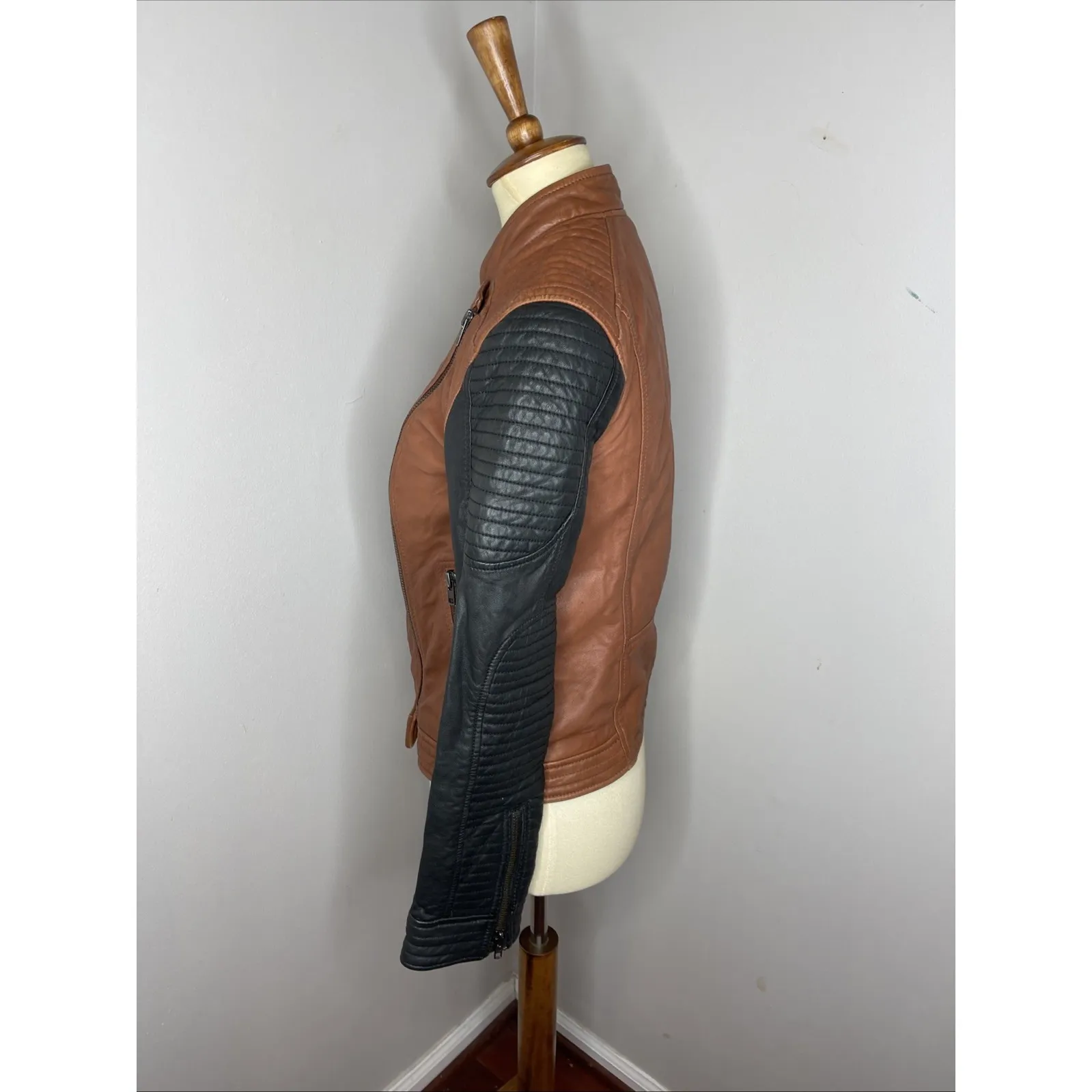 Madewell Black Brown Colorblock Quilted Backroad Moto Leather Jacket Small S - Image 4