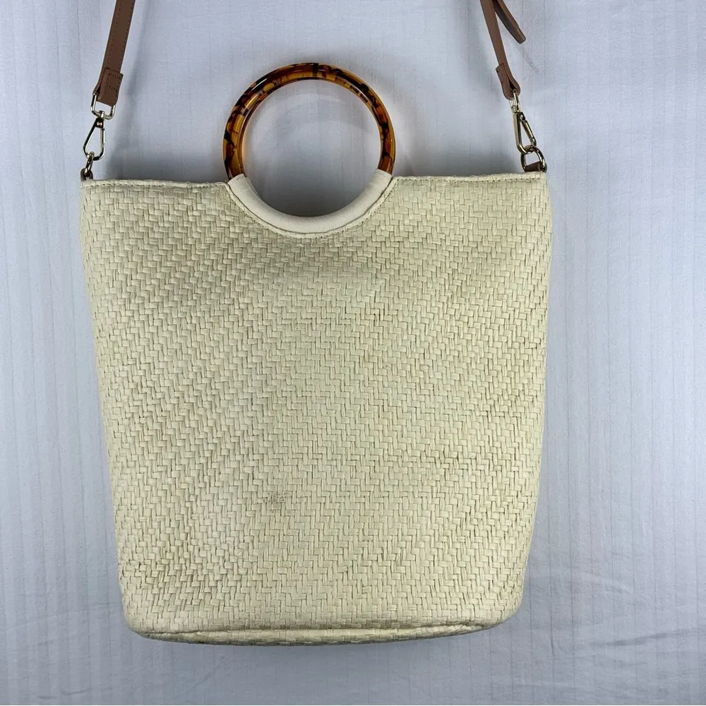 Banana Republic Natural Woven Paper Straw Tote Bag Tortoise Shell Coastal Boho - Image 5