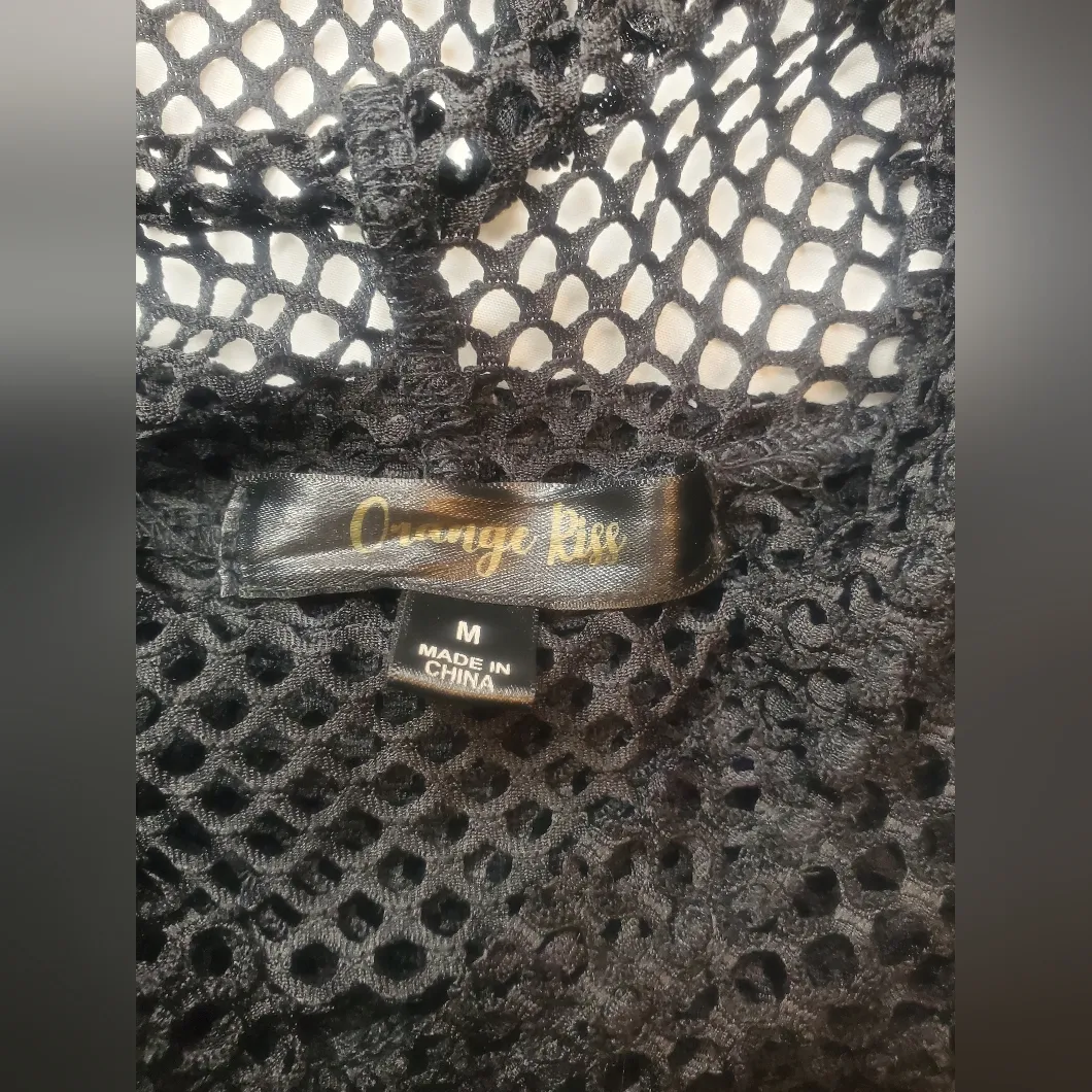 Orange Kiss Chic Black Mesh Hoodie for Women Size:M - Image 7