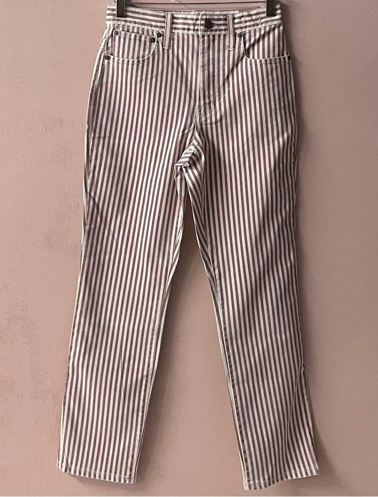 Madewell Red & Cream Striped “The High Rise Slim Crop BoyJean” Jeans Size 24 NWT - Image 10