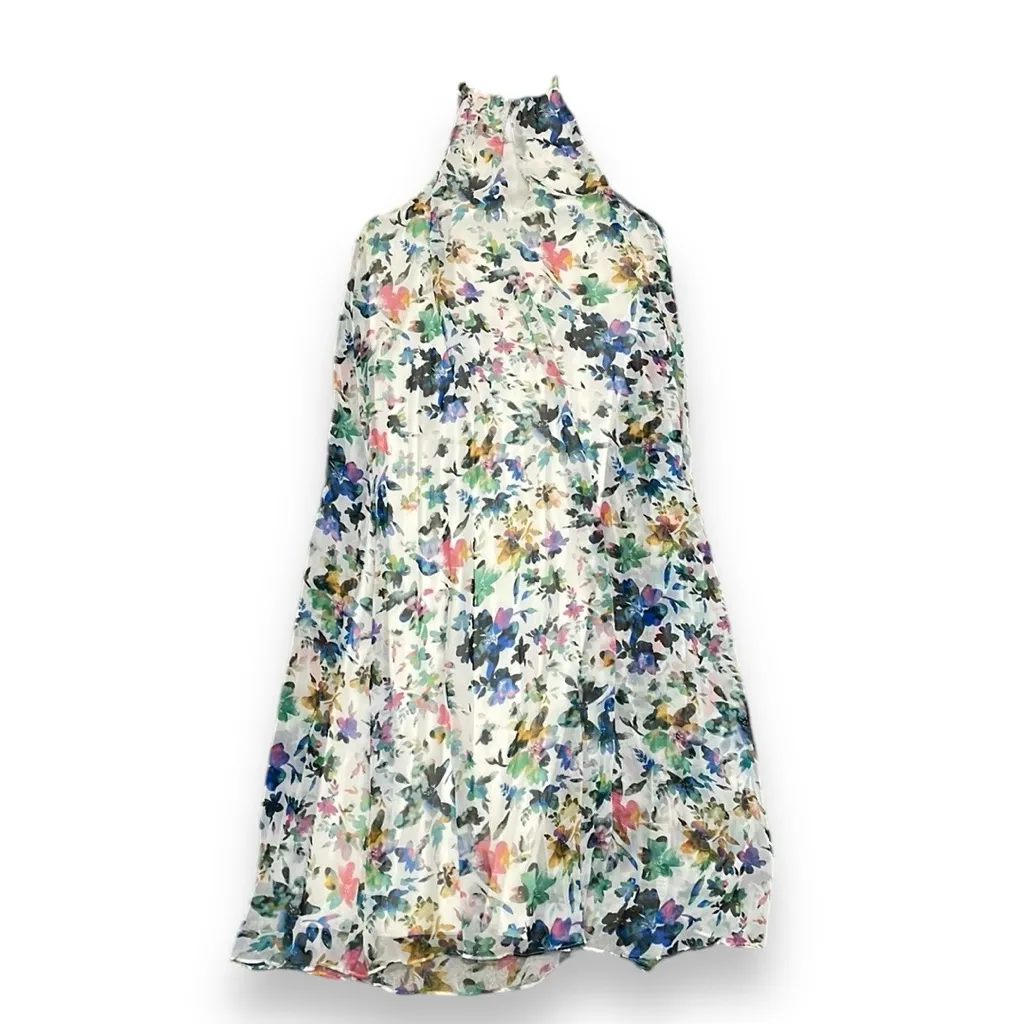 LIKELY Pleated Maxi Dress White Multicolor‎ Floral Sleeveless Halter Size 4 - Image 9