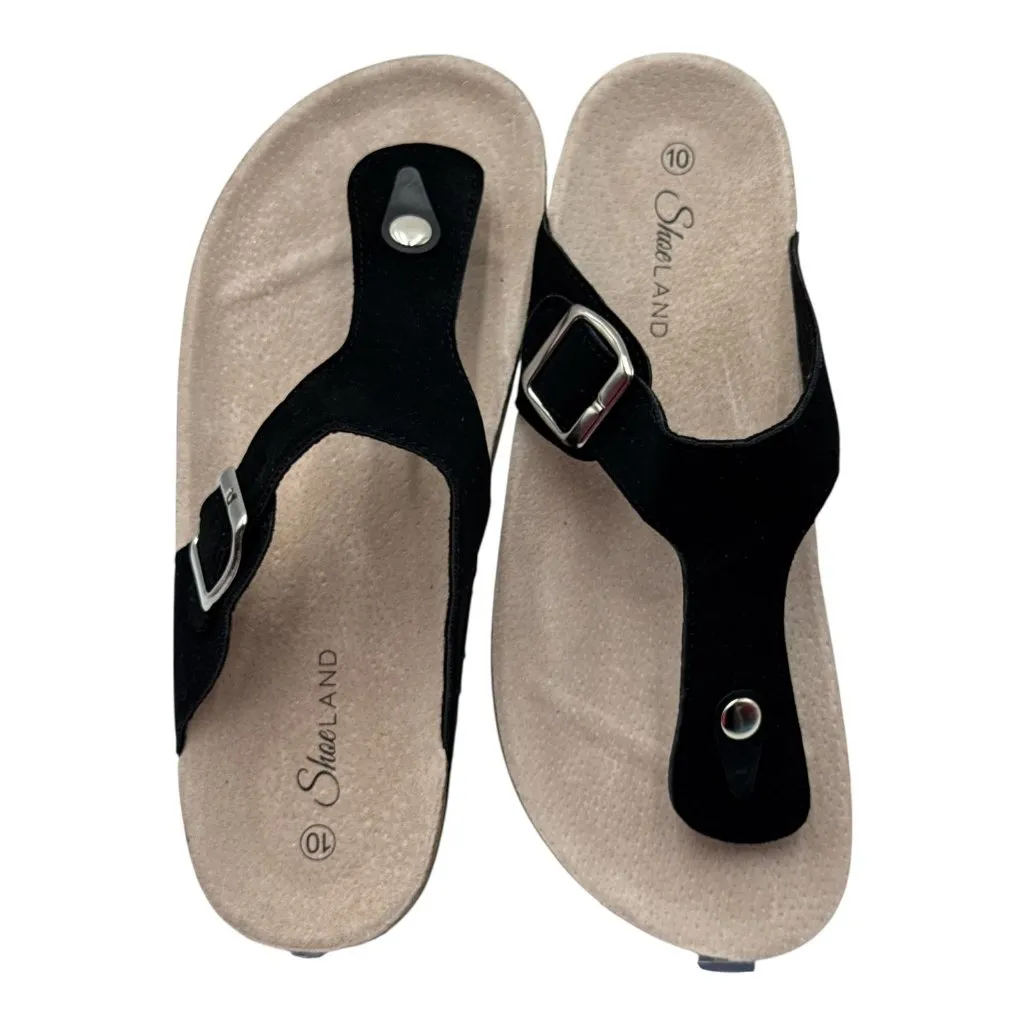 Womens Black Cork Sole Sandals With Adjustable Buckle & Toe Strap Size 10 - Image 4