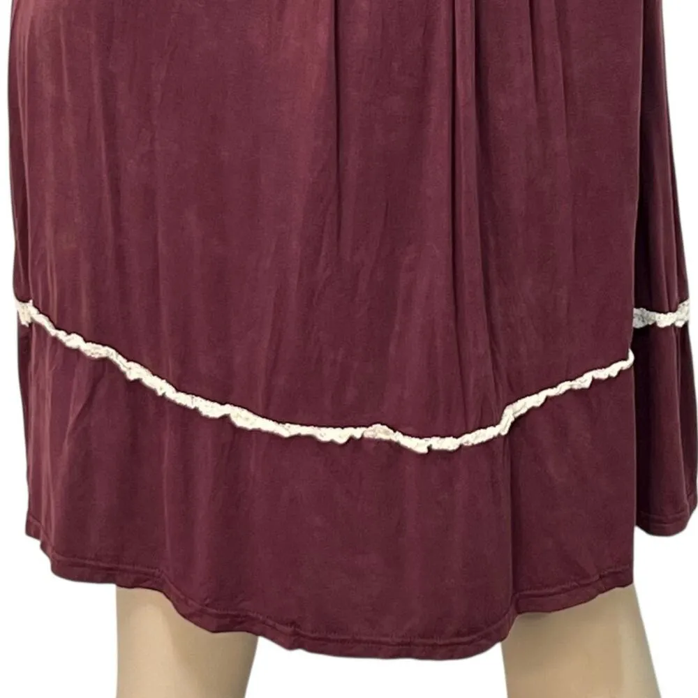POL Embroidered Sleeveless Burgundy Dress Size Medium Flowy Boho Romantic Indie - Image 6