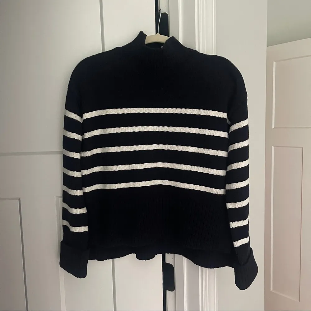 Veronica Beard Jean Lancetti Sweater Navy White Stripe Turtleneck Ribbed - Image 4