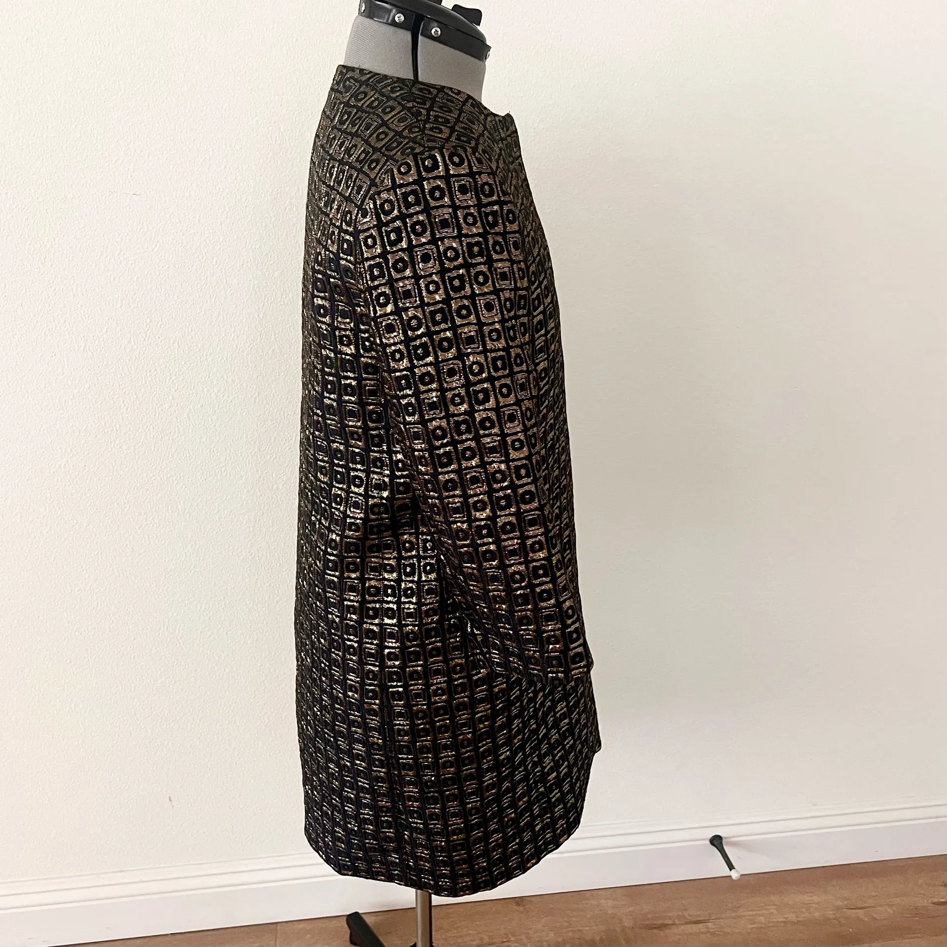 S MAX MARA Woven Metallic Blue-Gold Geometric Square Pattern Coat, US 8, FB 40 - Image 4