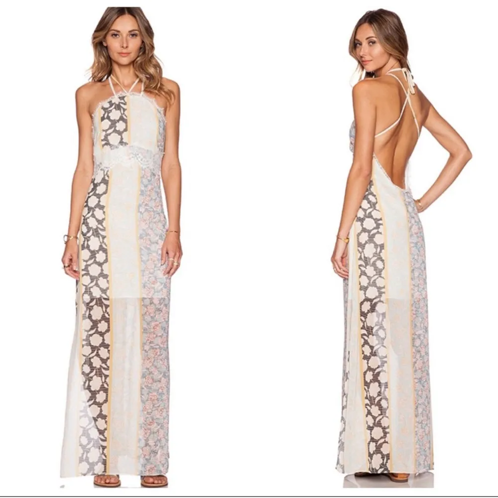 Monroe Floral Stripe Semi-Sheer Layered Maxi Dress Multicolored sz Med - Image 3