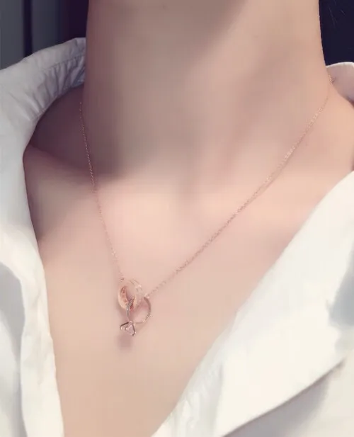 14K Rose Gold Plated Ring Pendant Necklace - Image 2