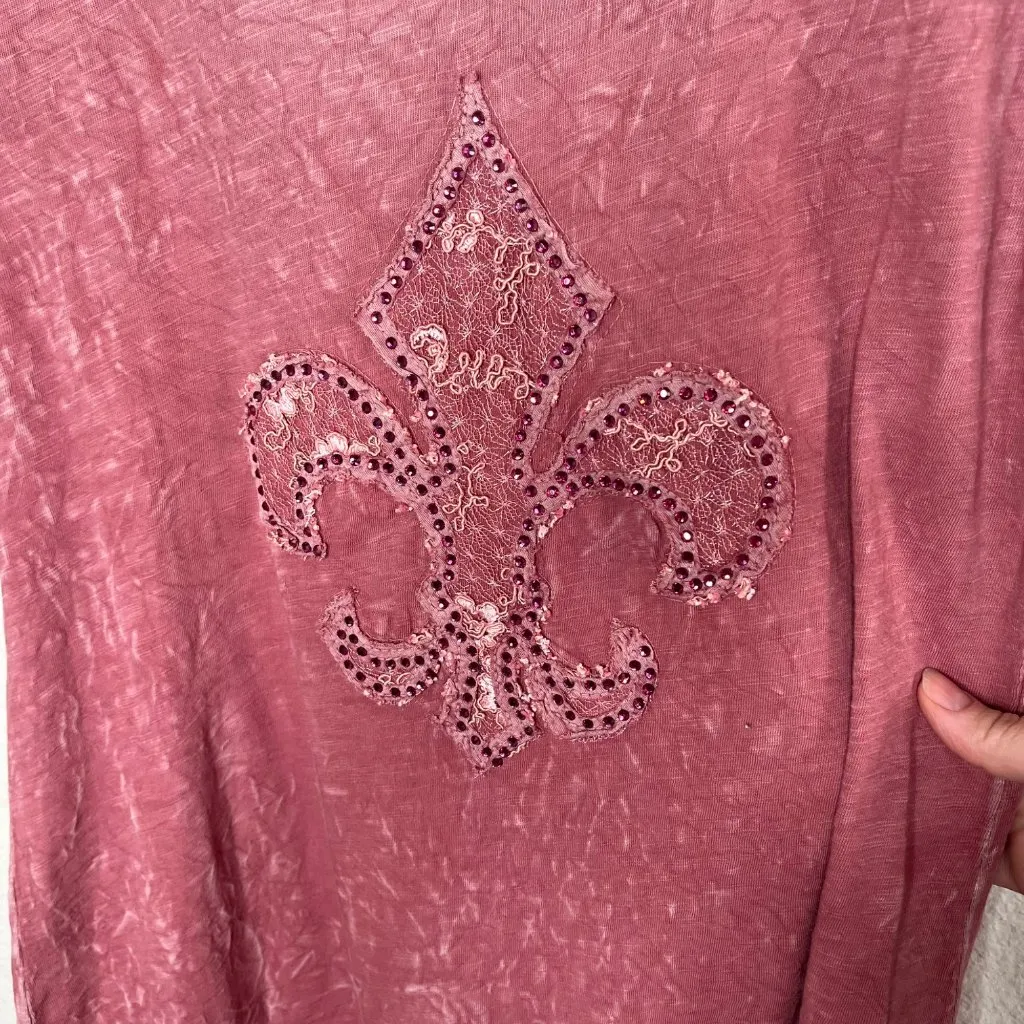 Velvet Stone Womens y2k Dusty Rose Pink Sequin Fleur T - Image 6