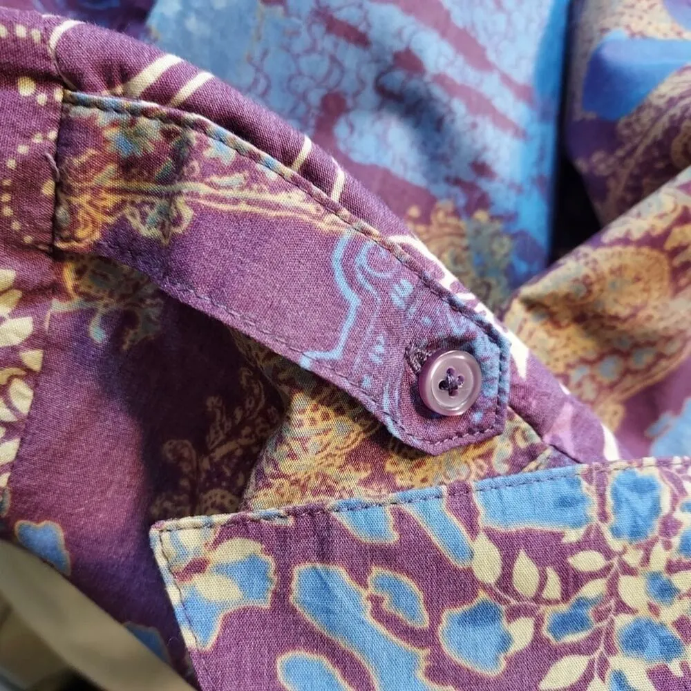 Caribbean Joe Purple Blue Floral Paisley Long Sleeve Button Up Shirt Blouse Top - Image 7