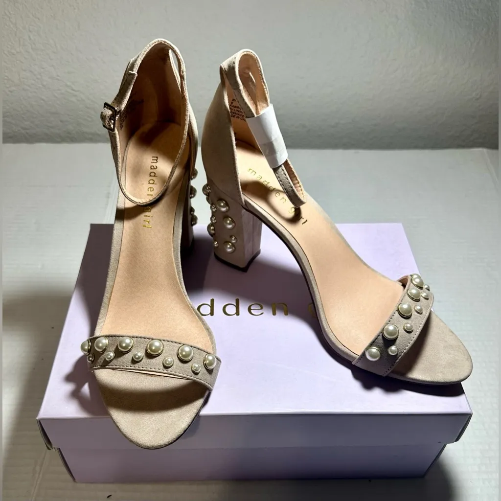 Madden Girl Bitsyy Blush Suede‎ Block Heel With Faux Pearls Strappy Party New 9 - Image 14