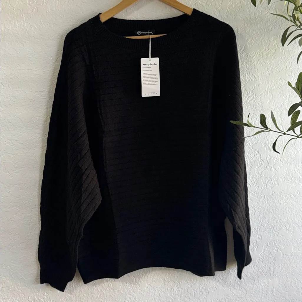 Prettygarden Black Women's knit ribbed Crew Neck Sweater top - Image 6