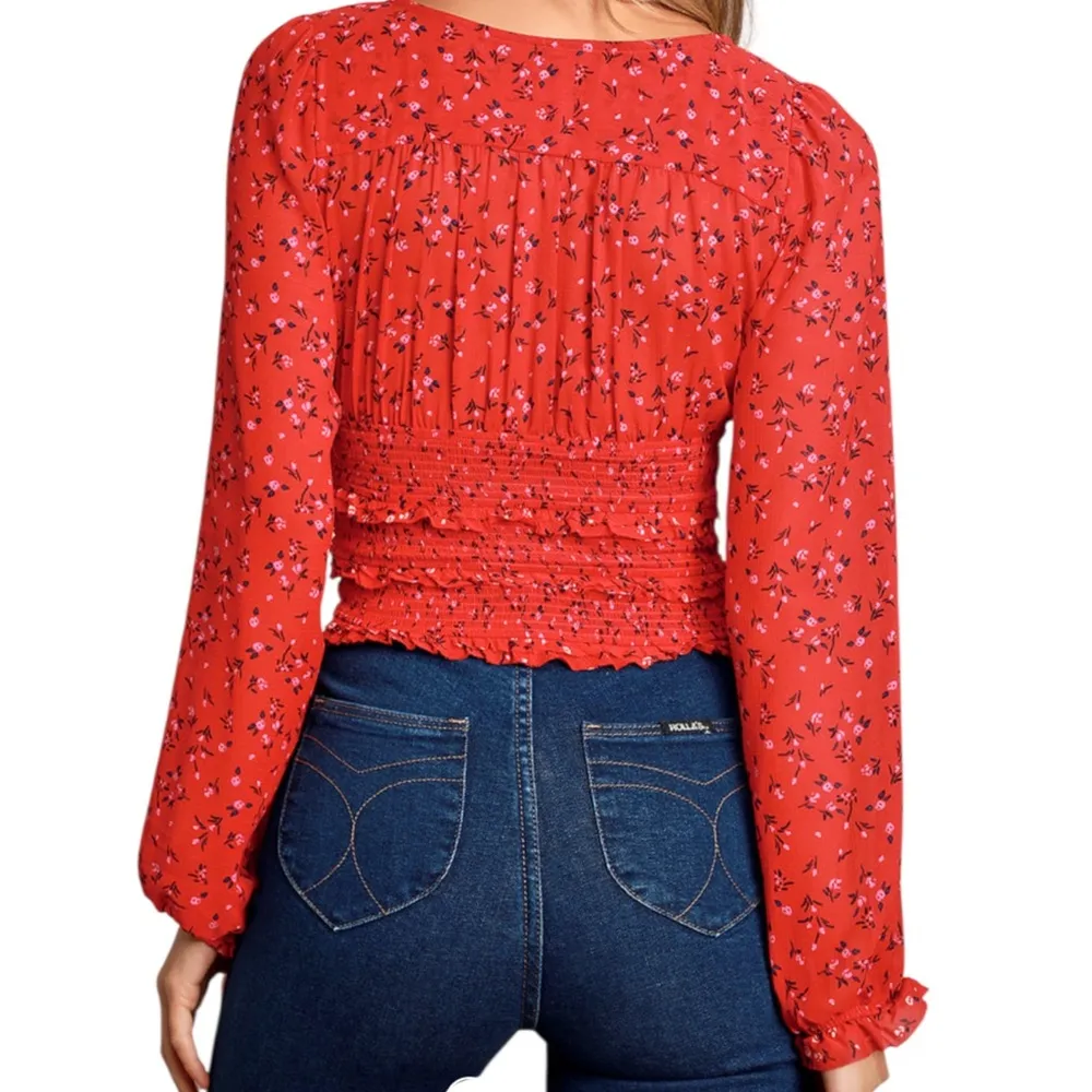 EUC Free People Lolita Red Floral Top Size Small - Image 3