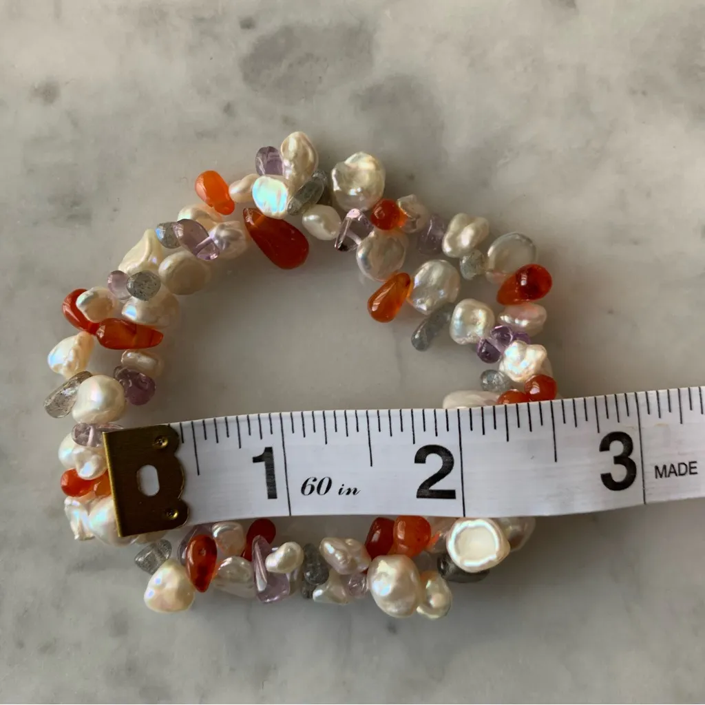 Honora White Petal Keshi Pearl And Gemstone Necklace And Bracelet Set Amethyst Red - Image 4