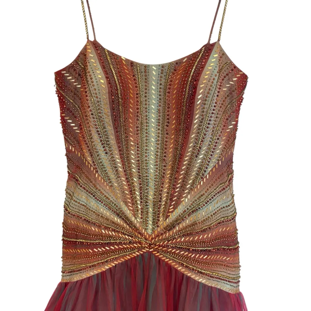 Cassandra Stone Rare Beaded Tulle Evening Gown Vintage Y2K Prom Dress Size 6 - Image 3