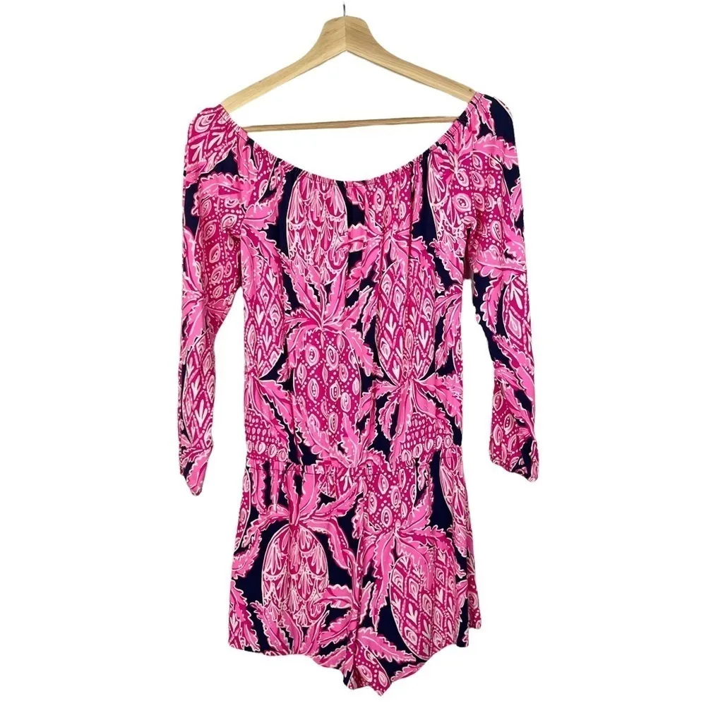 Lilly Pulitzer Lana Long Sleeve Romper Pink Coco Safari XS - Image 2