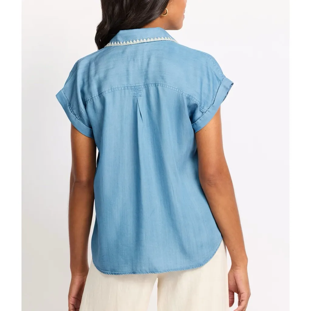 COSMIC BLUE LOVE Stitch Fix Aubrey Whipstitch Button Up Shirt Blue Women’s Sz S - Image 3